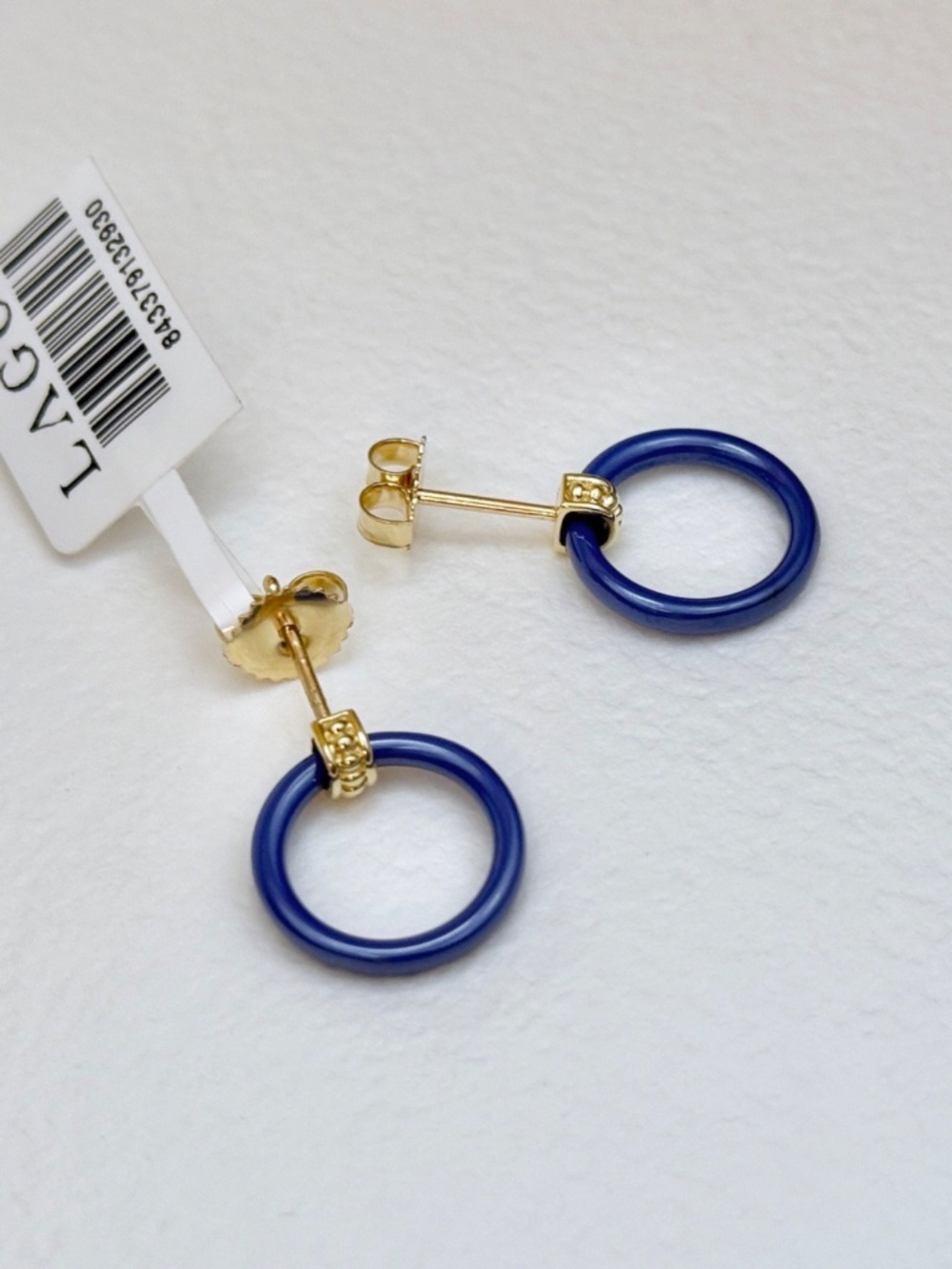 LAGOS Meridian Ultramarine Ceramic Circle Stud Earrings Door Knocker 18K Gold